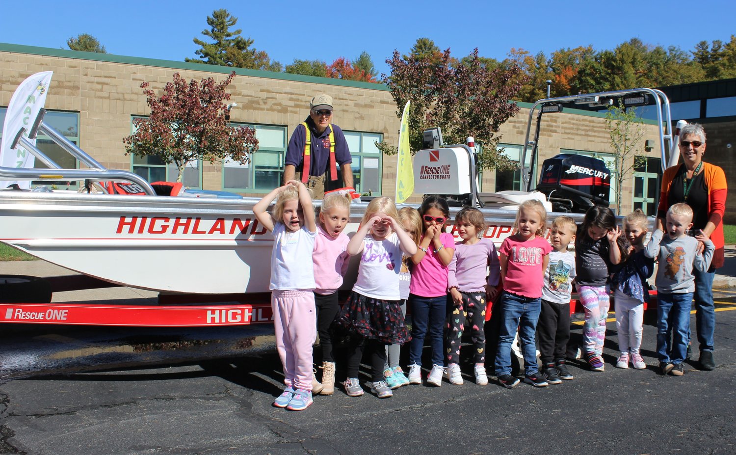 The pre-K students in Ms. Lombardi’s class were excited to discuss watercraft safety, with an emphasis on the importance of wearing life jackets. They also inspected the Highland Lake FD rescue boat. ..